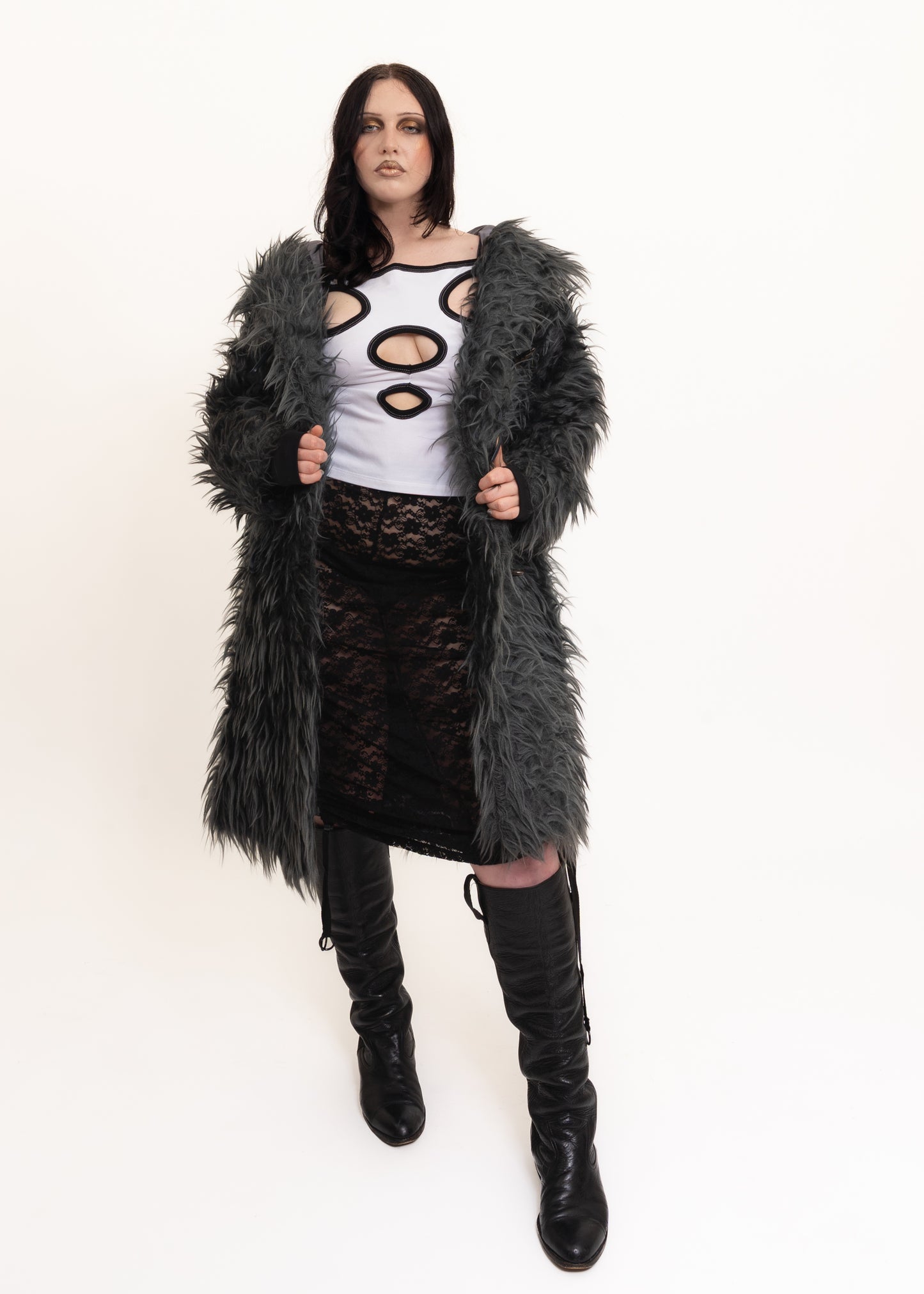 Hooded faux fur coat