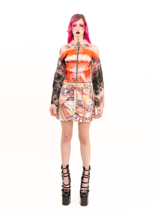 Jewellery print denim mini skirt