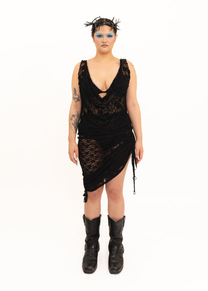 Cowl neck lace tank top
