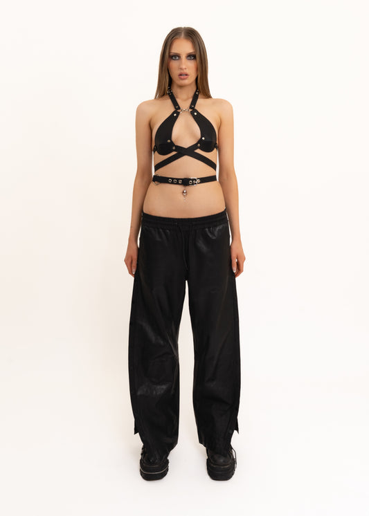 Buckled Bikini Halter Leather Bra (size 6-12)