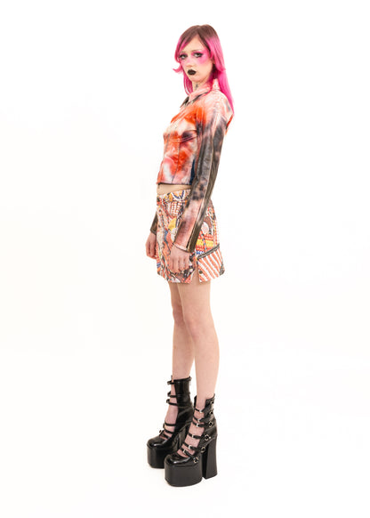 Jewellery print denim mini skirt