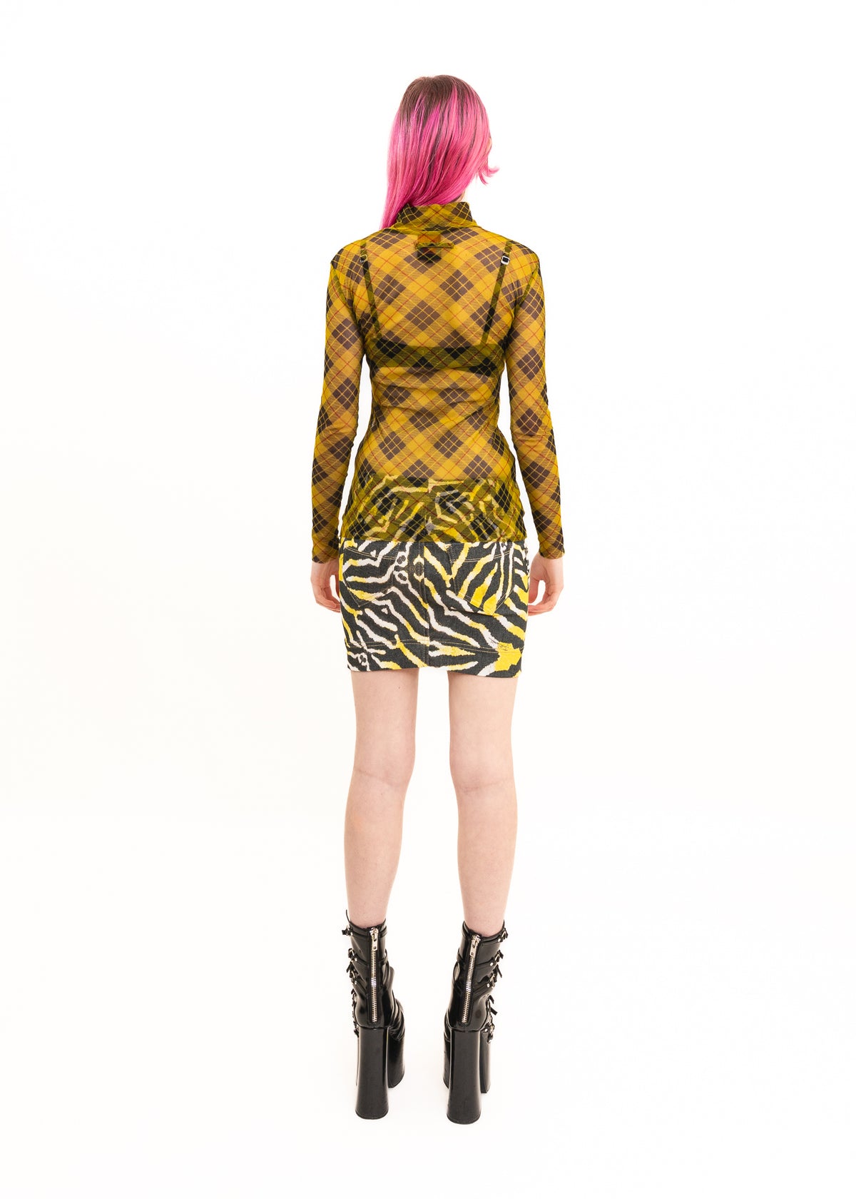 Zebra Print Denim Mini Skirt