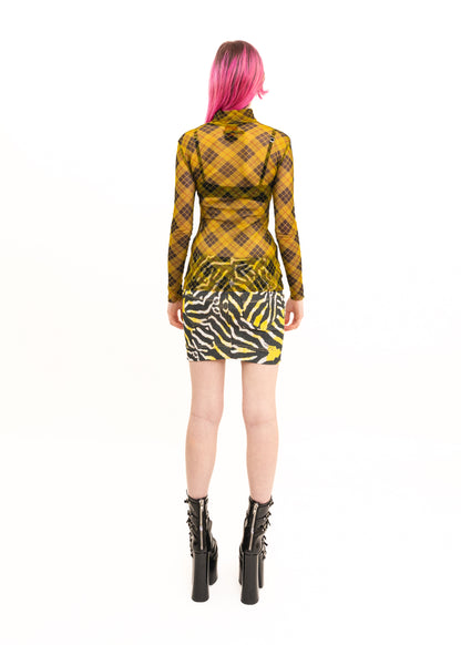Zebra Print Denim Mini Skirt