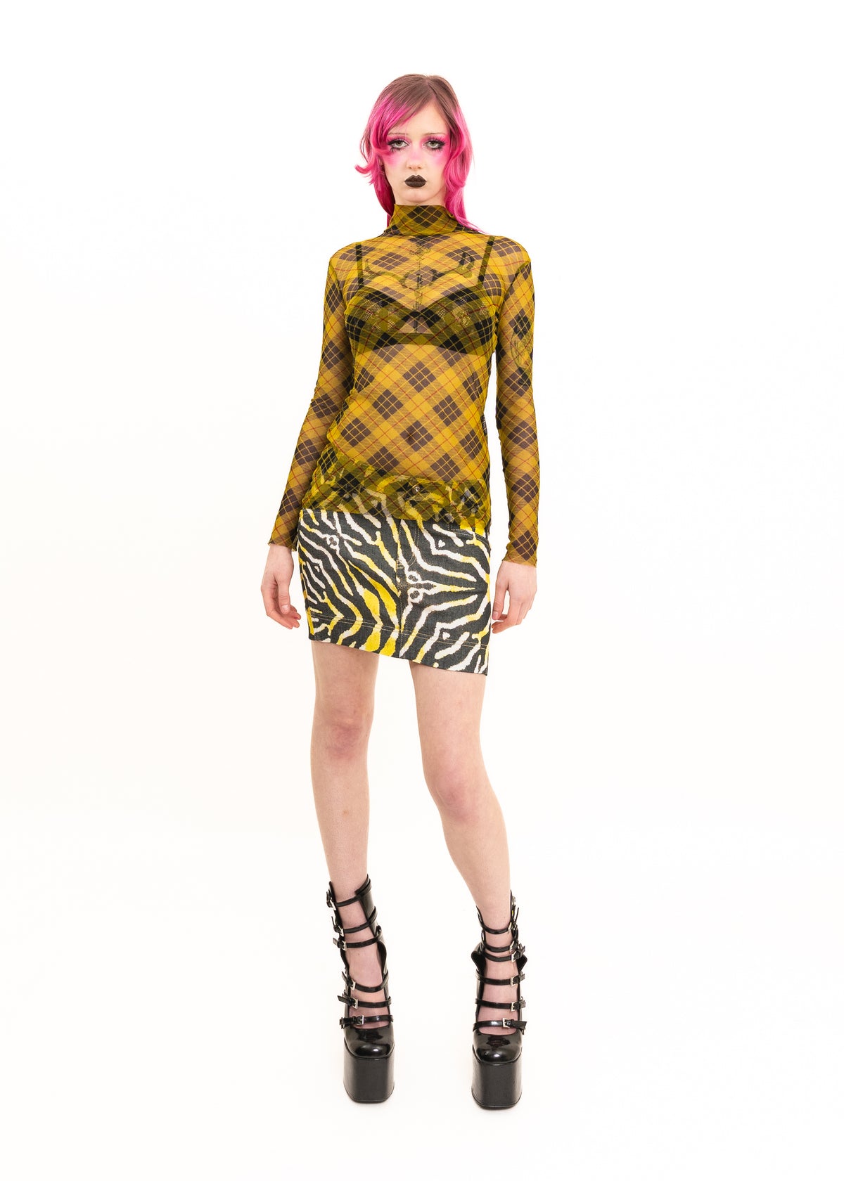 Zebra Print Denim Mini Skirt