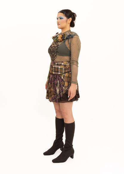 Asymmetric clashing tartan skirt