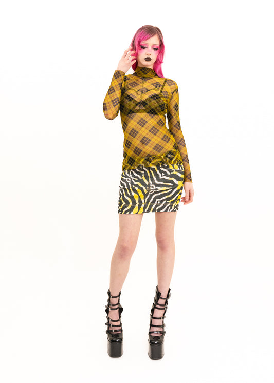 Zebra Print Denim Mini Skirt