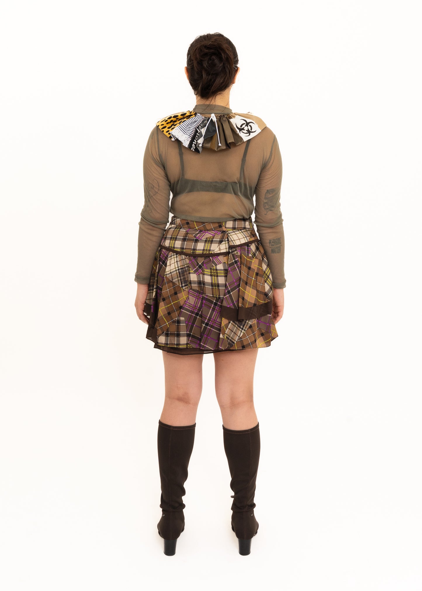 Asymmetric clashing tartan skirt