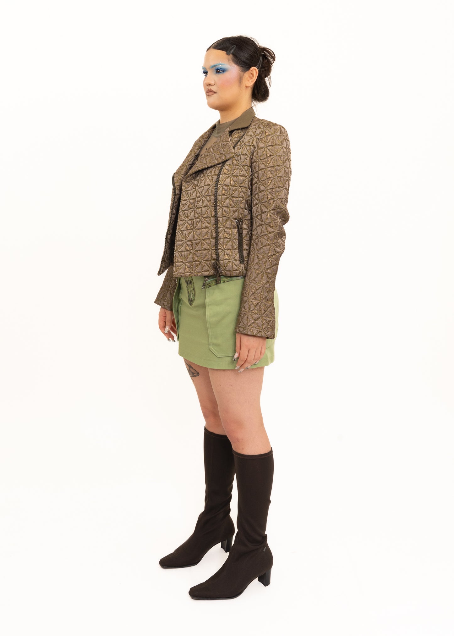 Metallic jacquard biker jacket