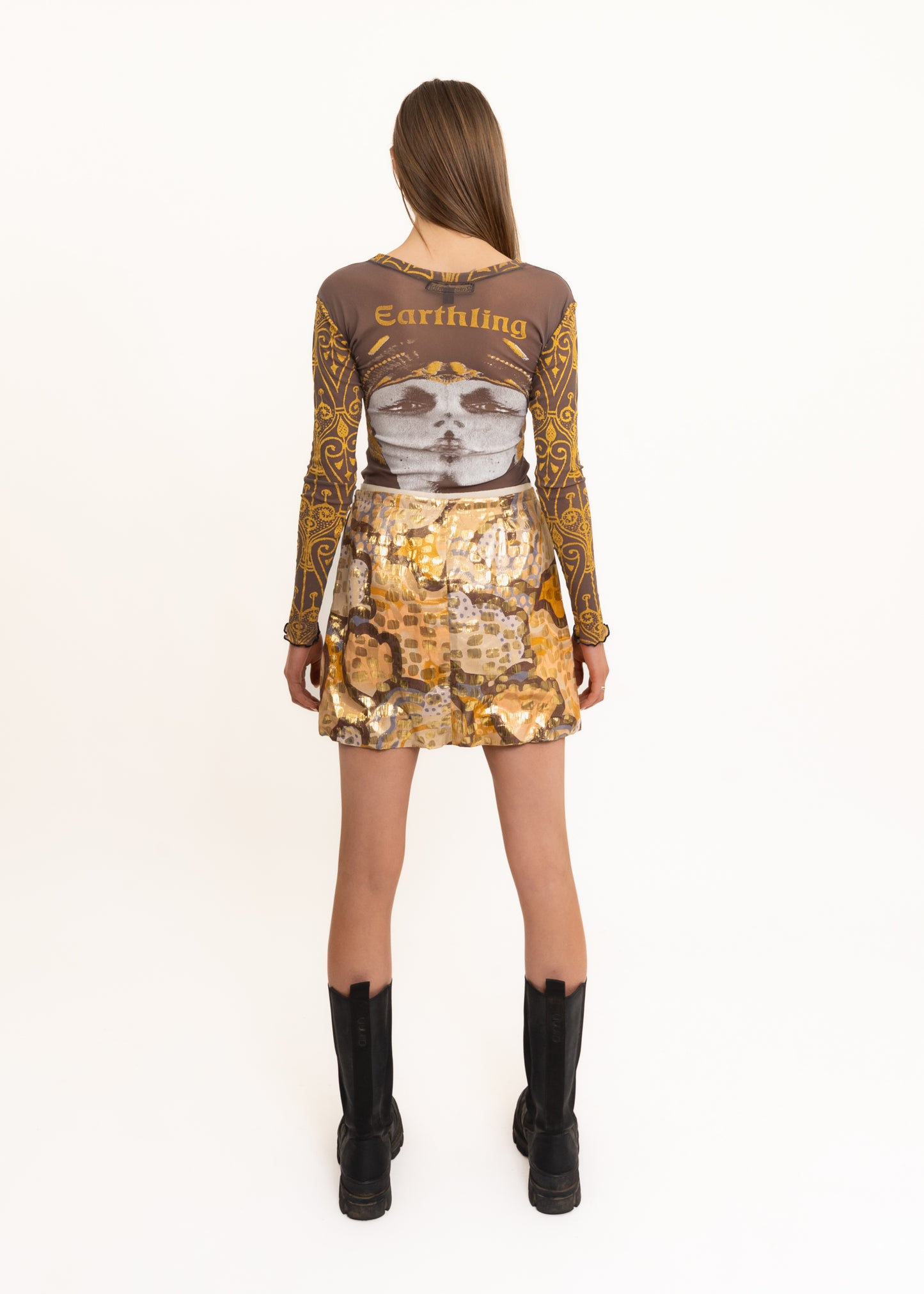 Metallic jacquard bubble skirt