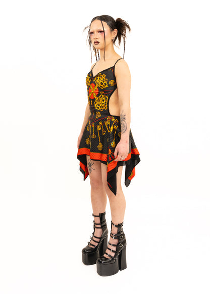 Odyssey Silk Scarf Dress- black/ gold key