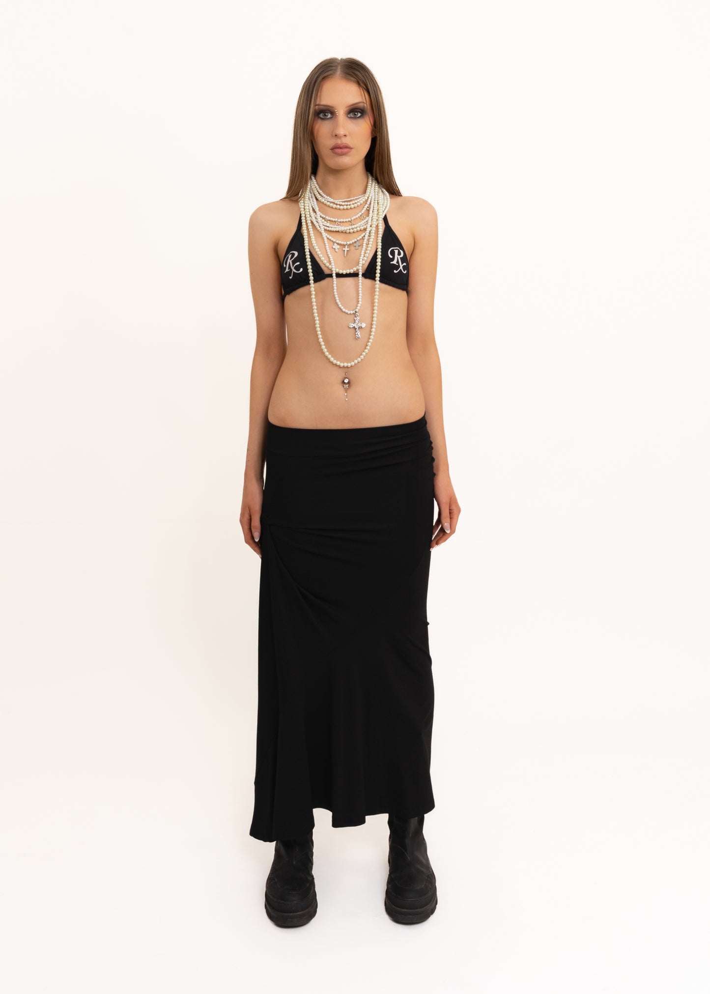 Multi-strand pearl necklace with cross charms