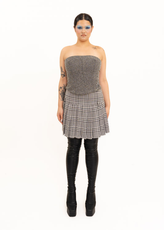 Drop waist pleated tartan skirt