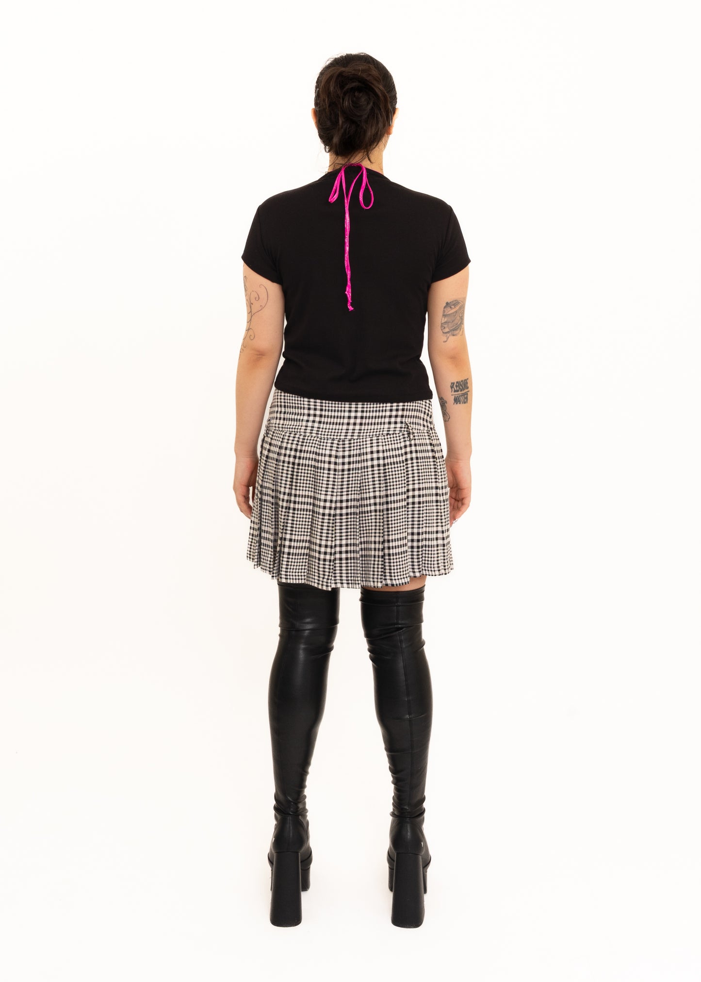 Off Cut Tee- Black + BB Exclusive hot pink silk