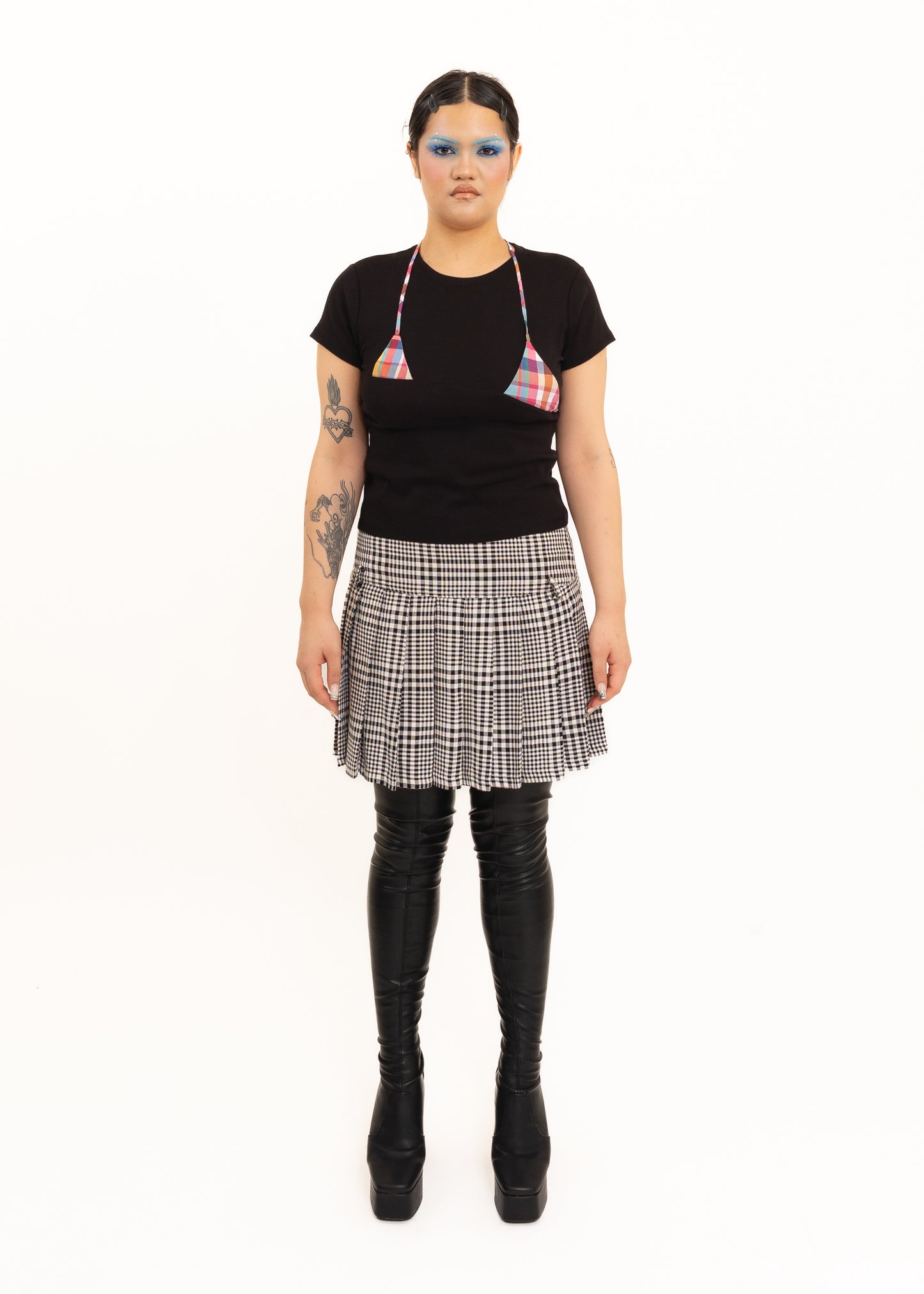 Off Cut Tee- Black + pink tartan
