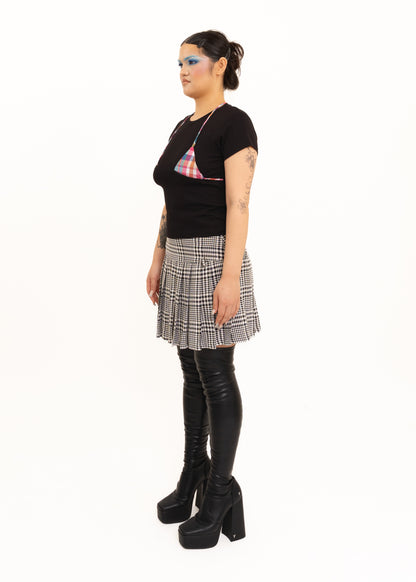 Off Cut Tee- Black + pink tartan