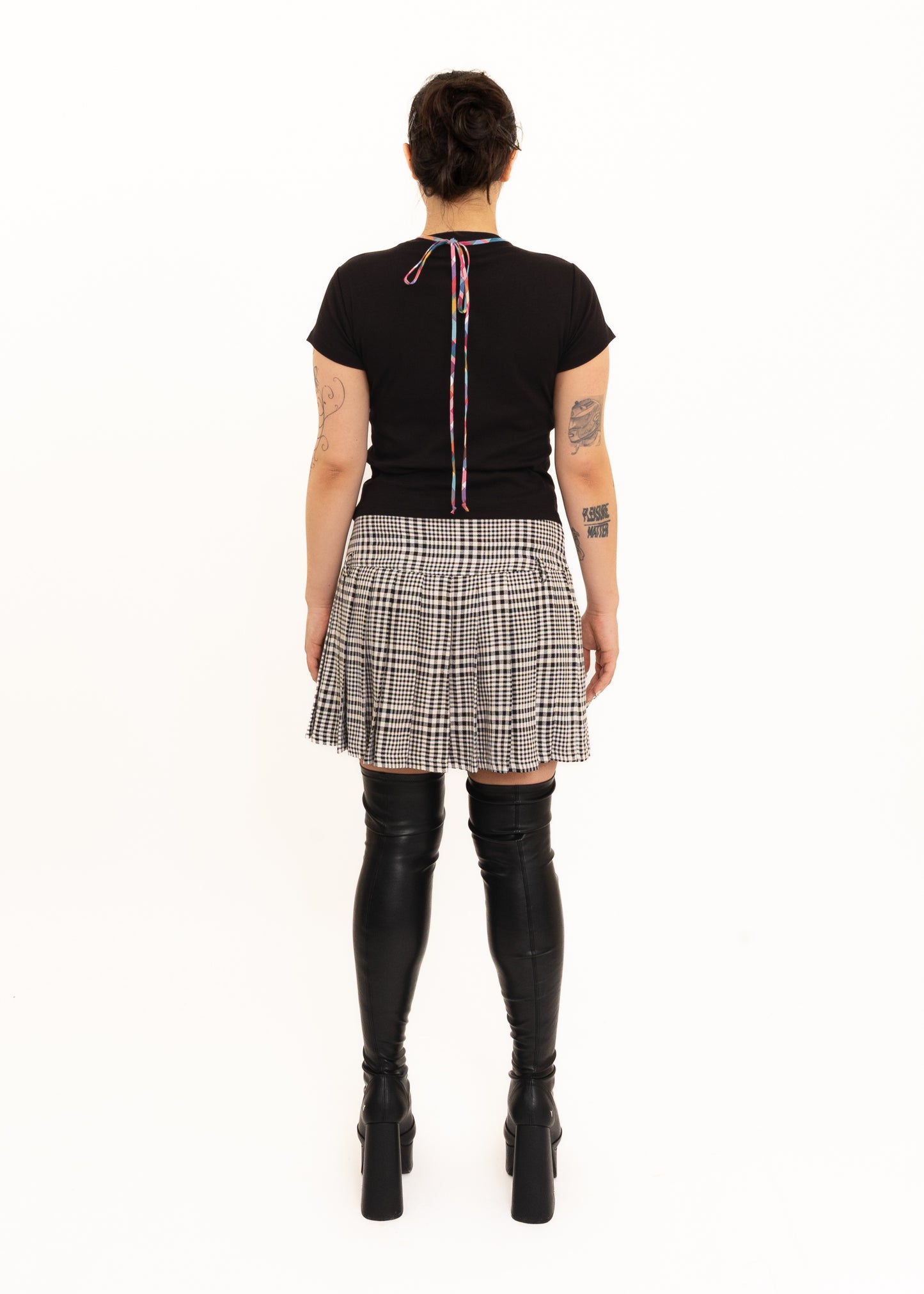 Off Cut Tee- Black + pink tartan