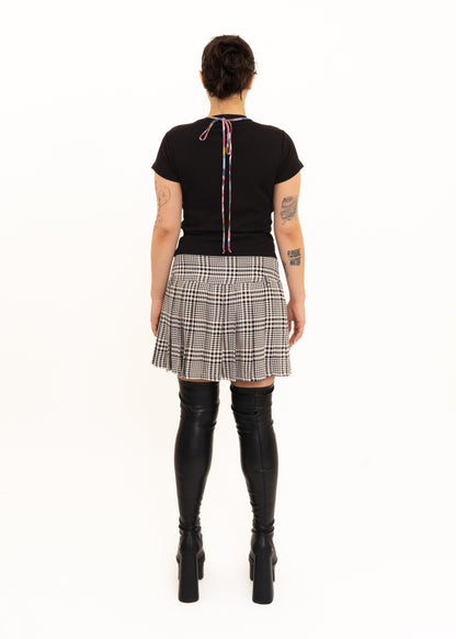 Off Cut Tee- Black + pink tartan