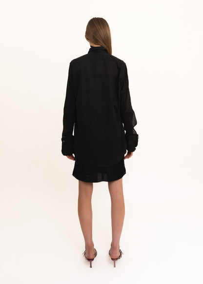 Open front collared shirt with raw hems