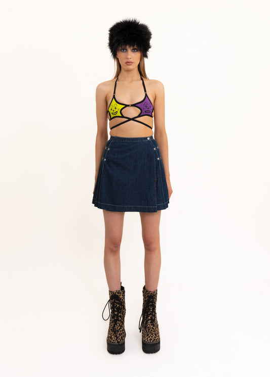 Dead stock pleated denim mini skirt