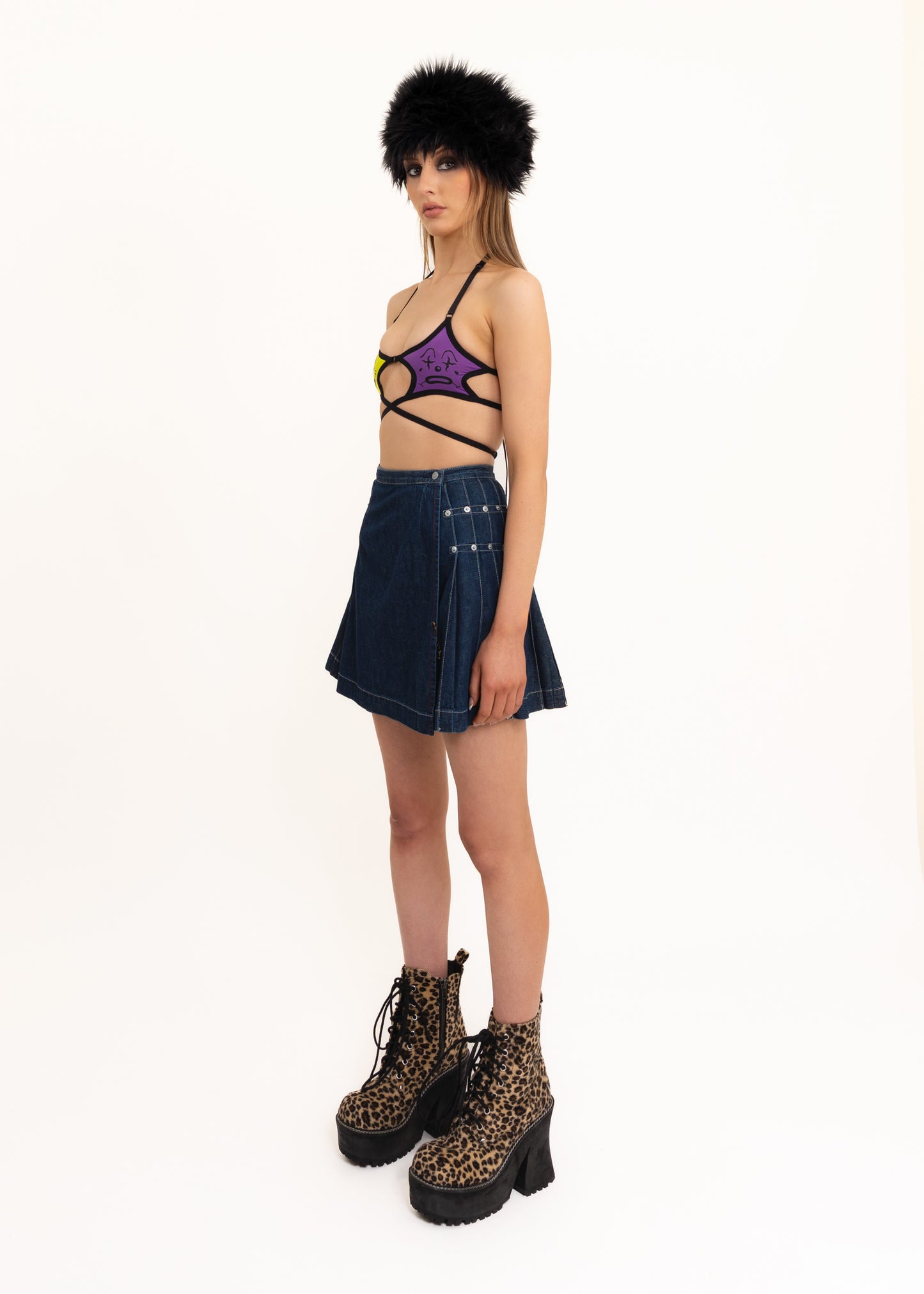 Cry Now Clown Print Starkini Top- purple/ neon yellow *SAMPLE*