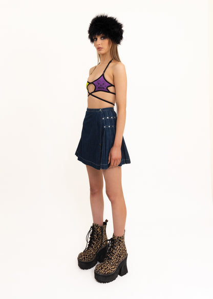 Cry Now Clown Print Starkini Top- purple/ neon yellow *SAMPLE*