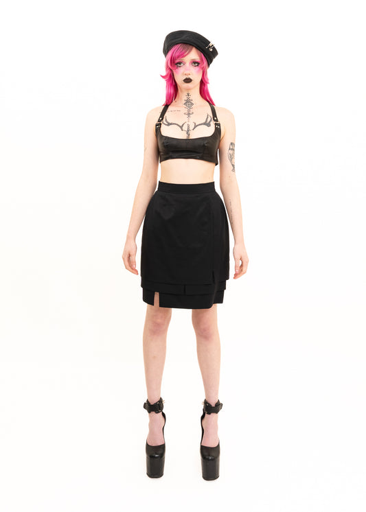 Pencil skirt with asymmetric layered hem