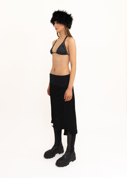 Asymmetric wool/ sheer panelled skirt