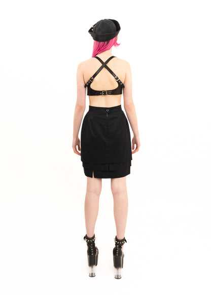 Pencil skirt with asymmetric layered hem