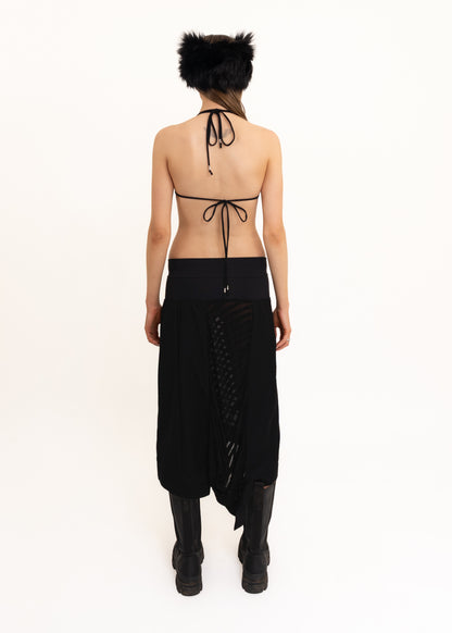 Asymmetric wool/ sheer panelled skirt
