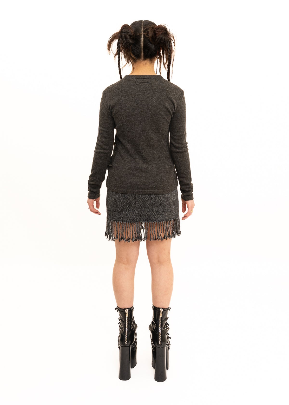 Japanese 2000s vintage fringe trim mini skirt
