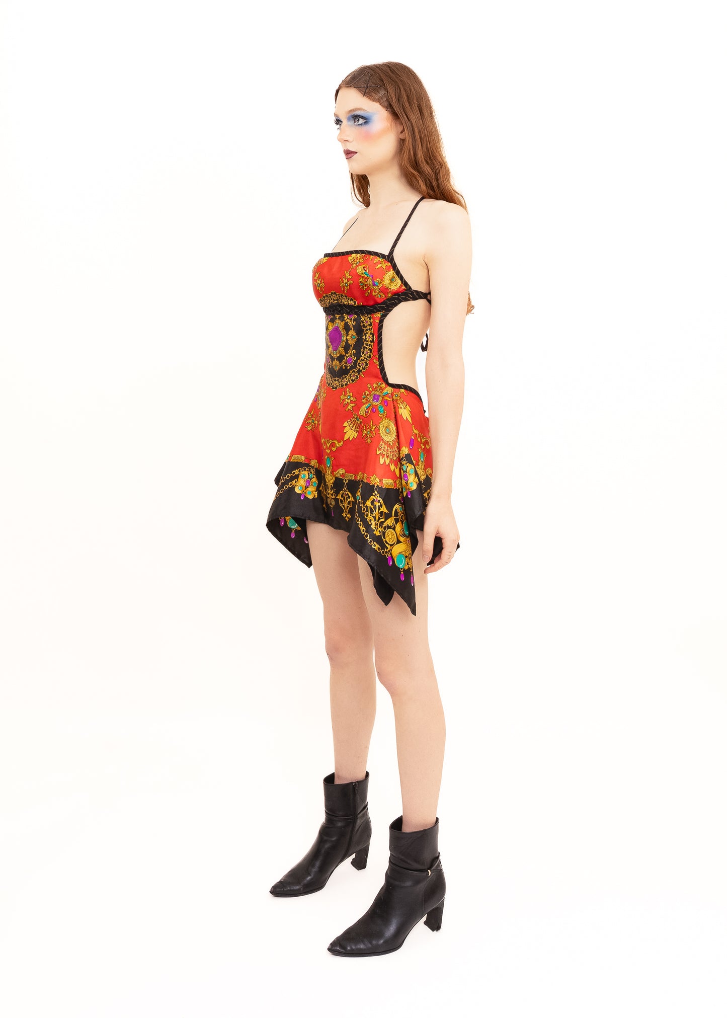 Odyssey Scarf Dress- red jewellery print