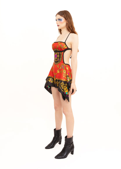 Odyssey Scarf Dress- red jewellery print