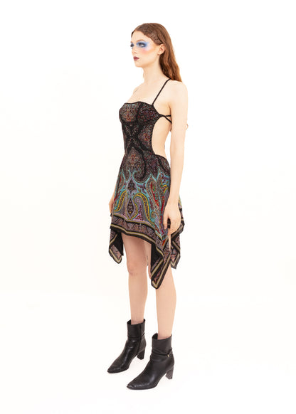 Odyssey Silk Scarf Dress- black paisley