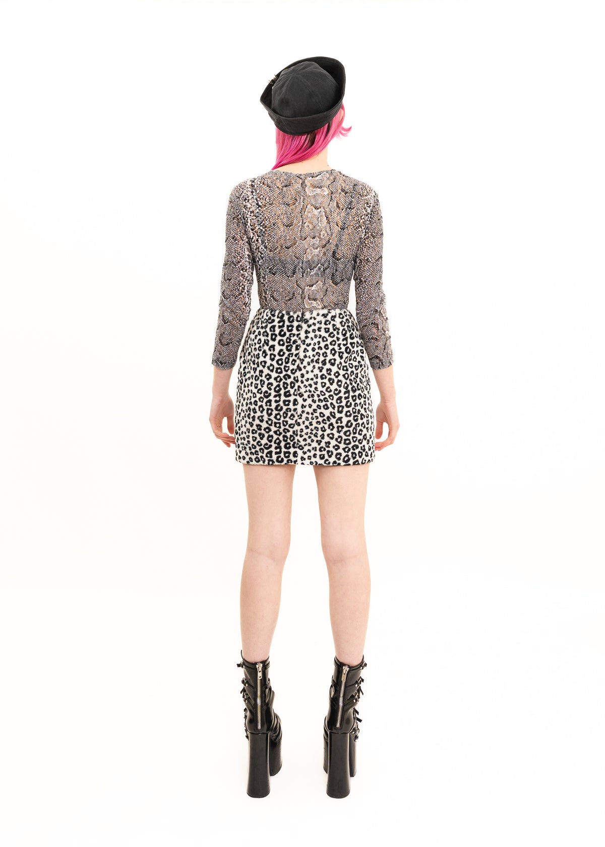Animal print faux fur mini skirt