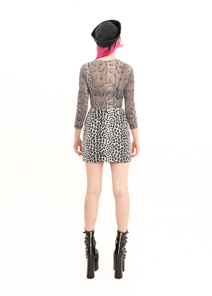 Animal print faux fur mini skirt