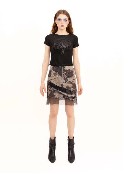 Bleached denim ruffle skirt