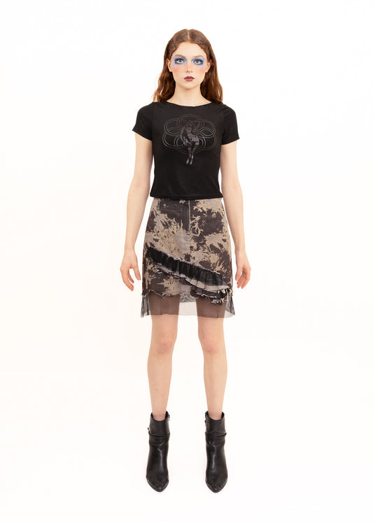 Bleached denim ruffle skirt