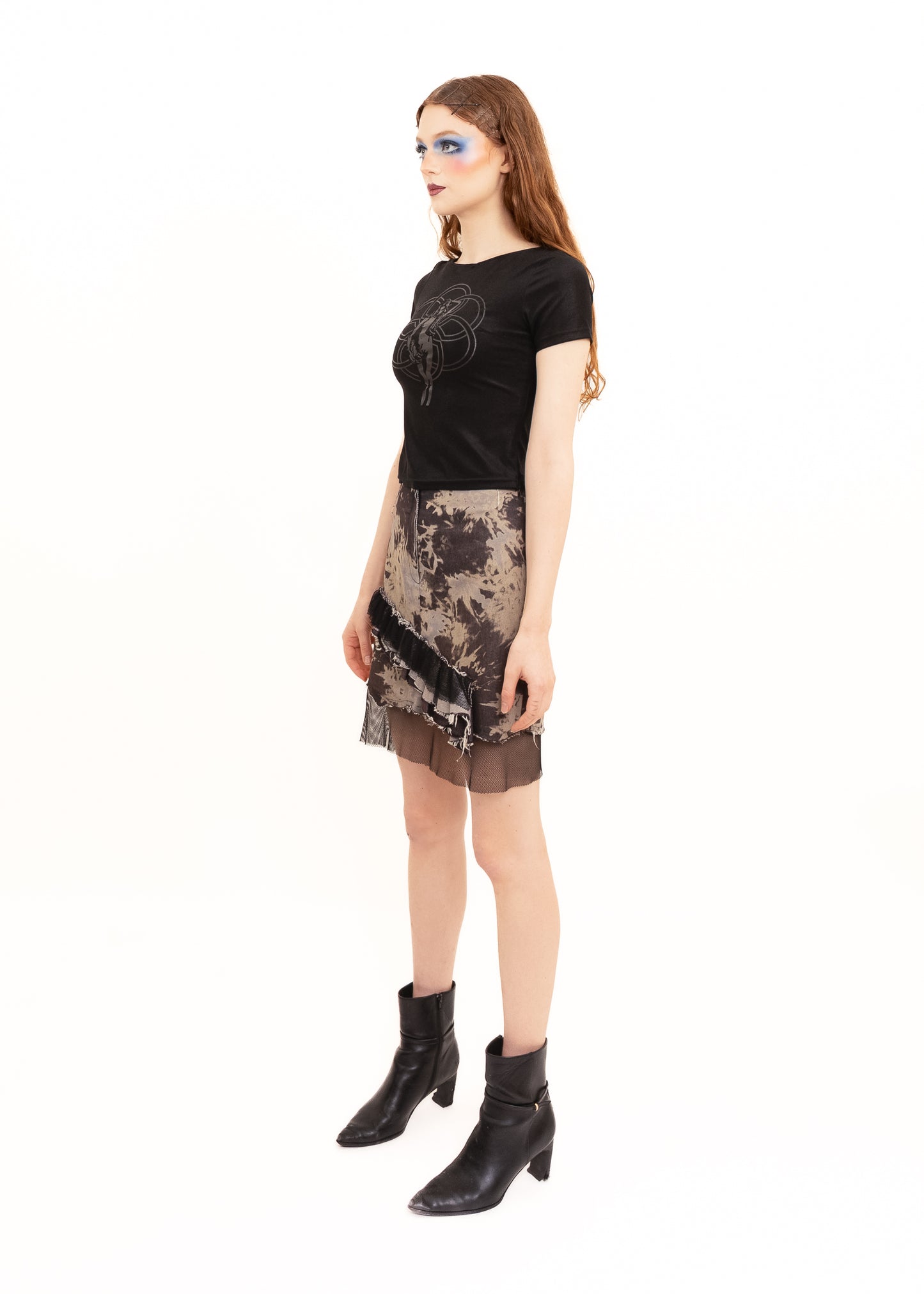 Bleached denim ruffle skirt