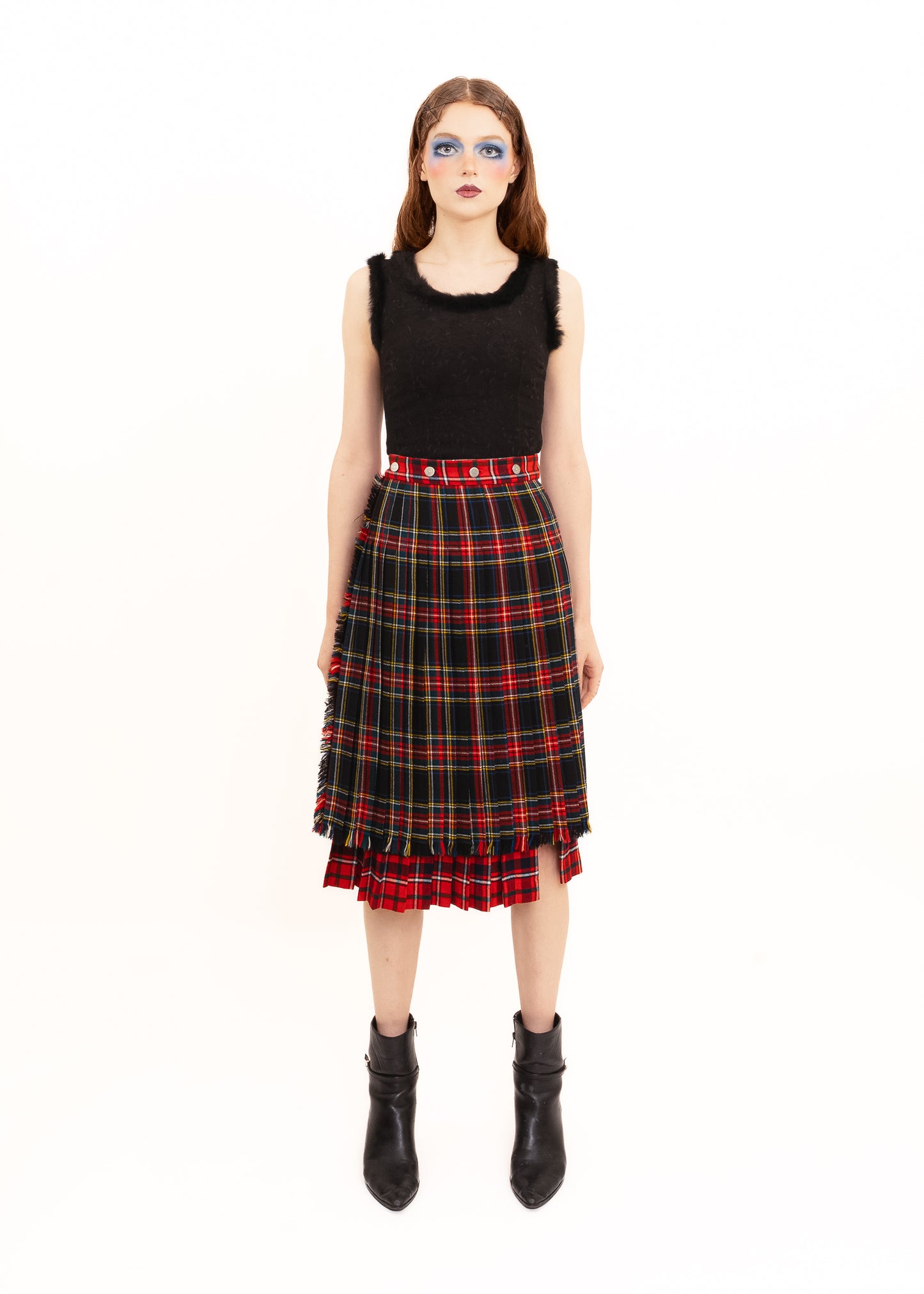Upcycled kilt spliced skirt