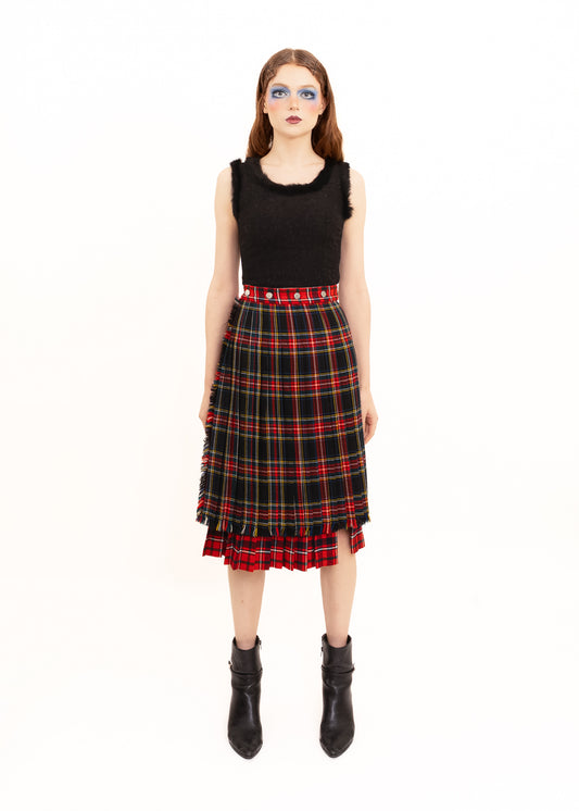Upcycled kilt spliced skirt