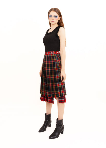 Upcycled kilt spliced skirt