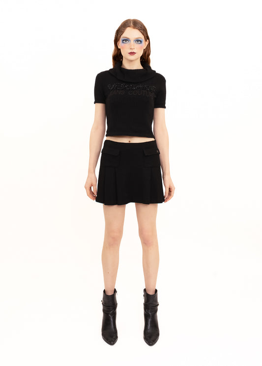 Roll neck mohair knit with sparkly logo appliqué