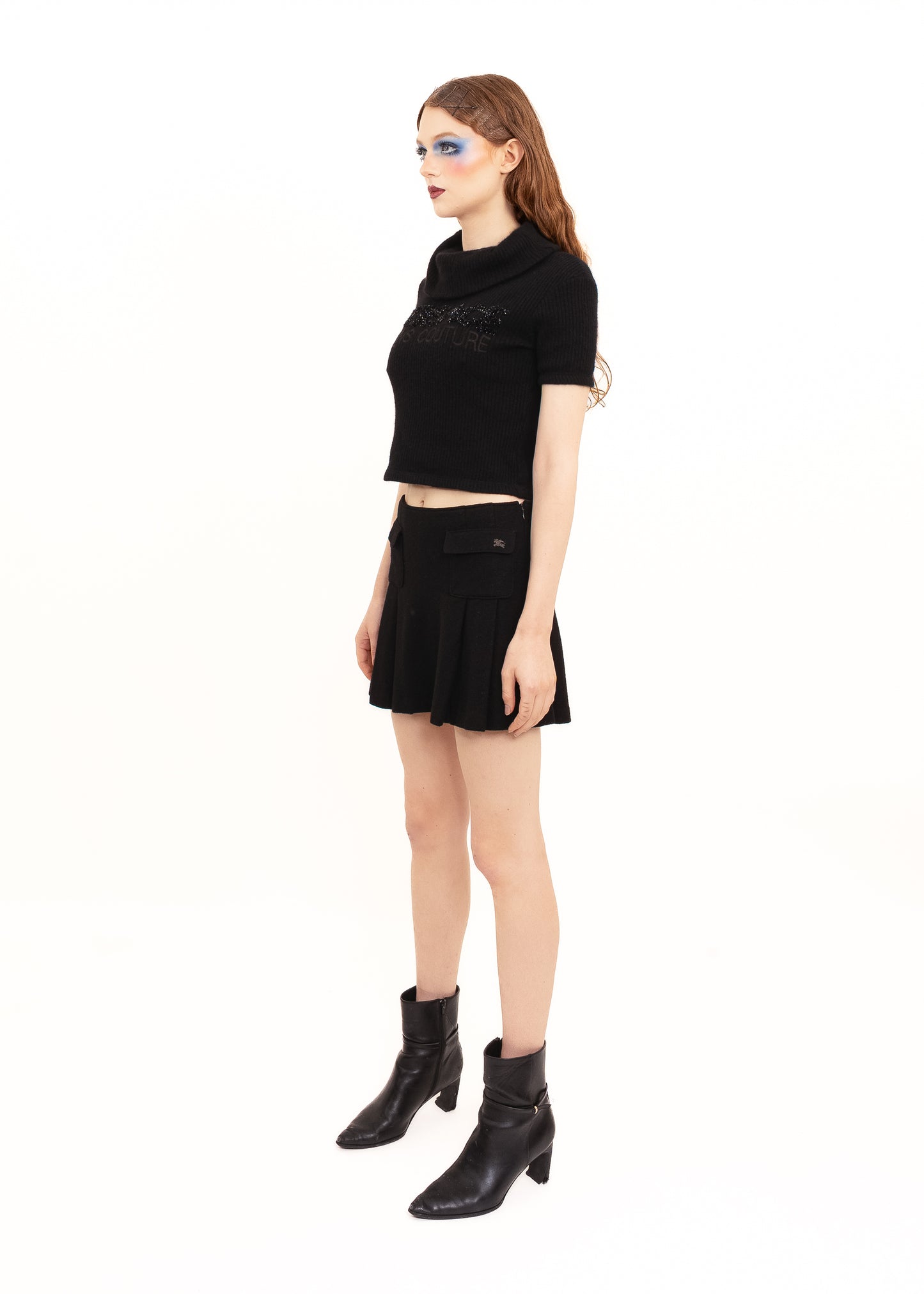 Roll neck mohair knit with sparkly logo appliqué