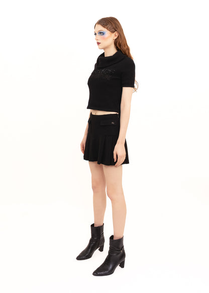 Roll neck mohair knit with sparkly logo appliqué
