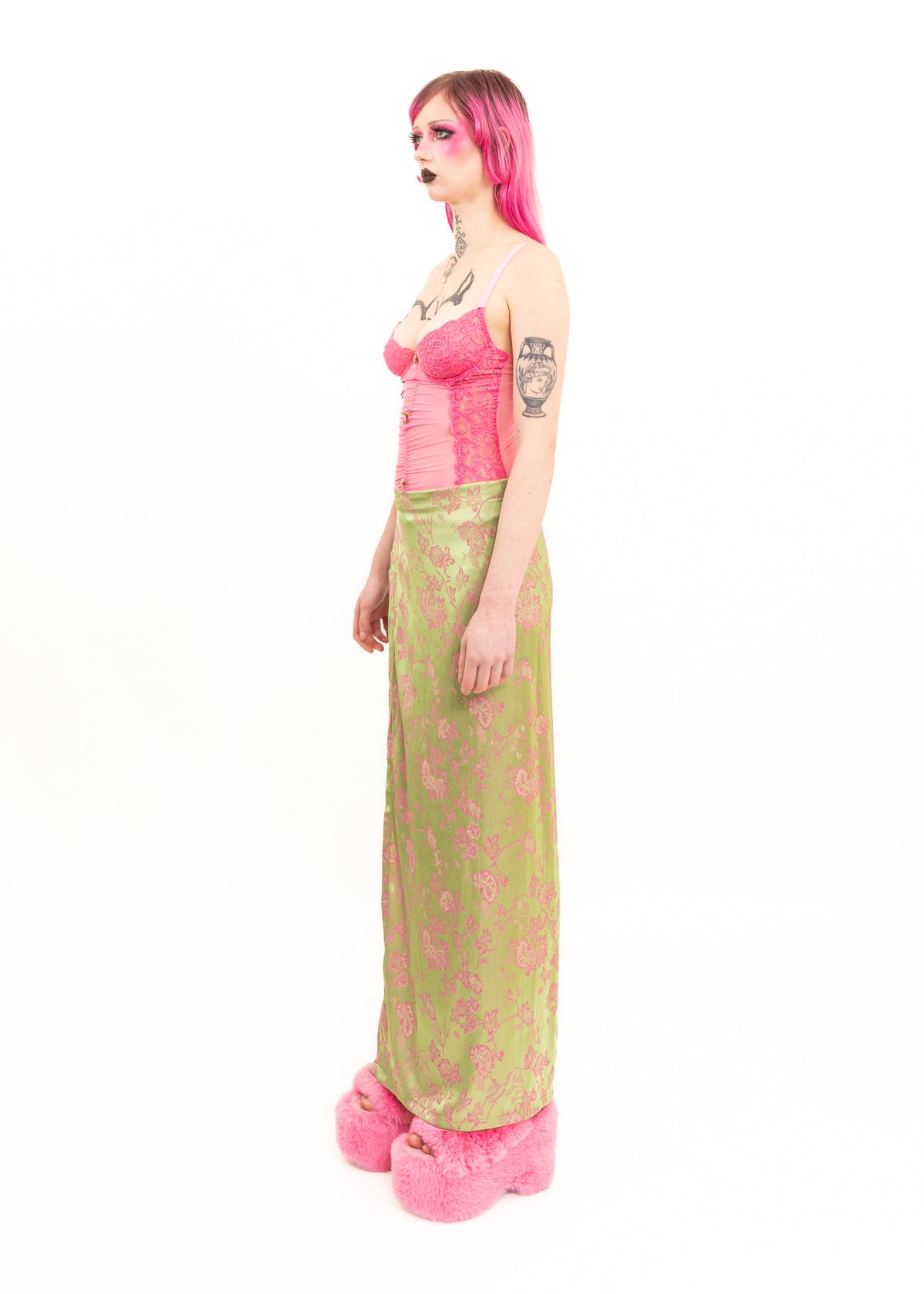 Floral brocade satin wrap skirt
