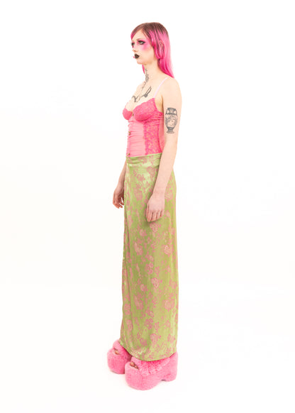 Floral brocade satin wrap skirt
