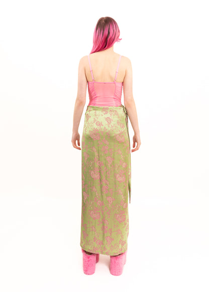 Floral brocade satin wrap skirt