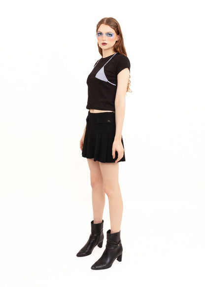 Off Cut Tee- Black + Blue/ White Stripe