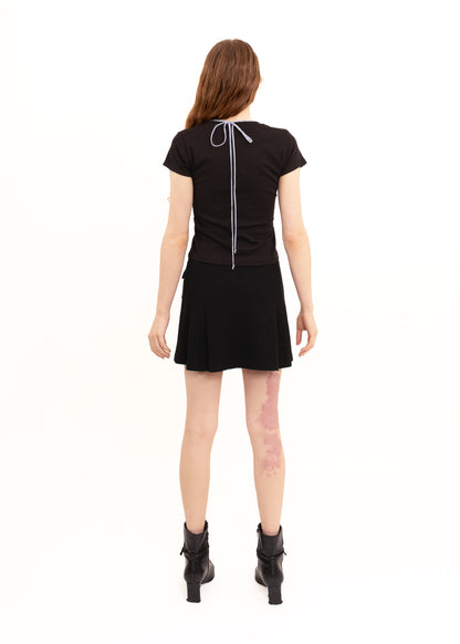 Off Cut Tee- Black + Blue/ White Stripe