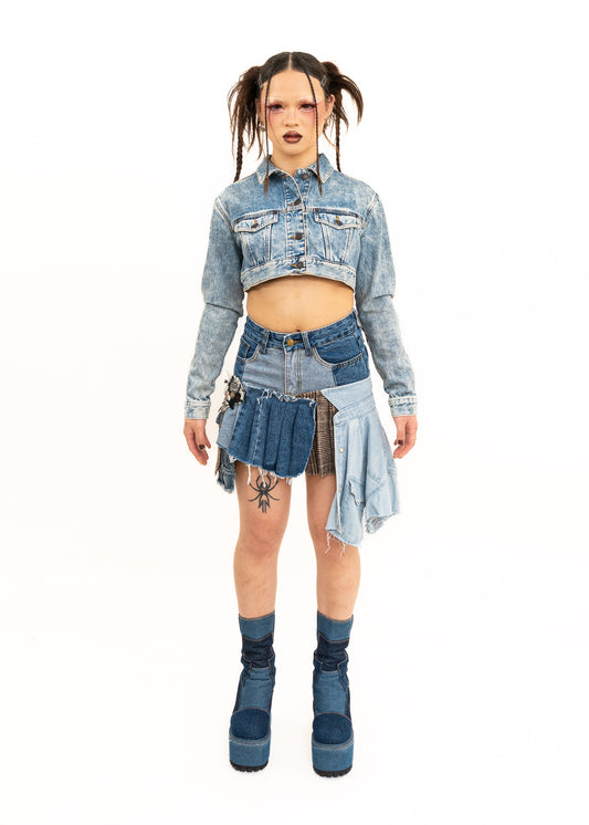 Upcycled/ reconstructed denim skirt
